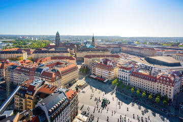 Sticker - Aerial view of Dresden New Town Hall, Kreuzkirche Church and Neumarkt - Dresden, Saxony, Germany