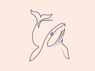 Sticker - Continuous one line art minimal design whale, dolphin