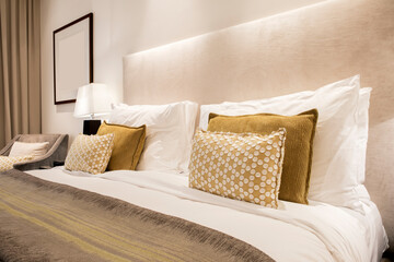 Poster - Stylish interior of contemporary room with comfortable bed