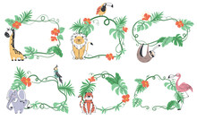 Jungle Animal Frame Tropical Safari Card Border Concept Set. Vector Graphic Design Illustration
