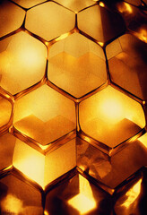 Fototapete - Beautiful golden hexagonal honeycomb background. Digital art.