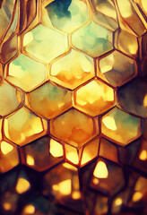Fototapete - Beautiful golden hexagonal honeycomb background. Digital art.