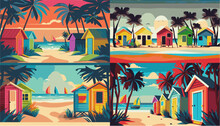 Colorful Beach Huts On A Tropical Beach 
