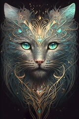 Wall Mural - Luxury Beautifull Cat Spirit Abstract. Digital AI Illustrations