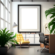 Ofiice With Frame Mockup And Green Decorative Plants