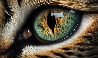 Poster -  a close up of a cat's green and yellow eye.  generative ai