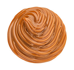 Wall Mural - Melted caramel cream swirl isolated on white background, top view