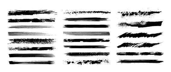 Fototapete - Great artistic ink box. Highlighters, brush stroke, brush pen hand drawn underline, marker line, paintbrush, texture set. Ink brush stroke grunge. Stencil dried paint with beautiful splashes. Vector