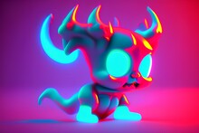 Neon 3d Image Of Cute Little Devil - Generative Ai