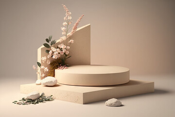 Wall Mural - Empty stone podium pedestal for cosmetic product presentation. Generative AI