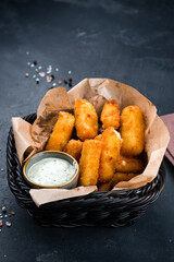 Wall Mural - Fried crispy chicken nuggets with mayonnaise sauce.