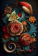 © EwaStudio - Floral Decorations with Vibrant Hues.  Colorful Flower Adornments. Generative AI