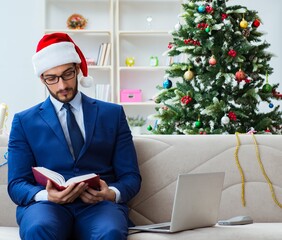 Wall Mural - Businessman working at home during christmas