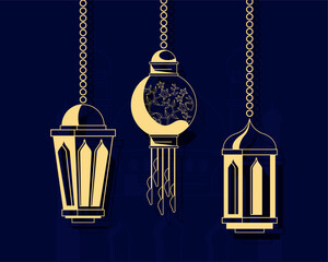 Sticker - golden arabic lamps hanging