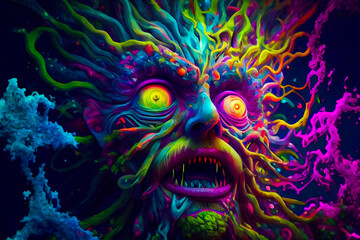 Wall Mural - horror poster. mystical head. psychedelic monster. generative ai.