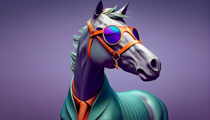 Wall Mural - Fashion horse in color suit with sunglasses on a solid color background, vector art, digital art, faceted, minimal, abstract, geometric. Generative AI.