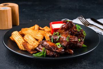 Sticker - Snack for beer chicken wings with potato chips, green onions and sauce.