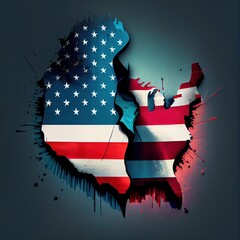 United States and flag colors broken into two pieces on isolated background