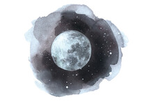 Abstract Watercolor Night Sky With Full Moon Illustration