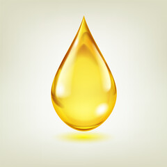 Poster - one big realistic water drop in yellow color with glares and shadow