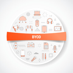 Wall Mural - byod bring your own devices concept with icon concept with round or circle shape for badge