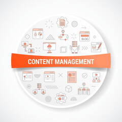 Wall Mural - content management concept with icon concept with round or circle shape for badge