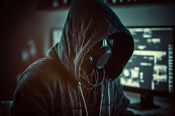 dark web hooded hacker cyber, Generated AI
