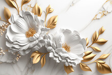 White Gypsum Flowers On White Marble Background