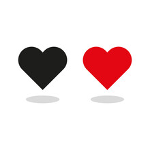 Red Black Heart On White Background. Love Icon. Vector Illustration.