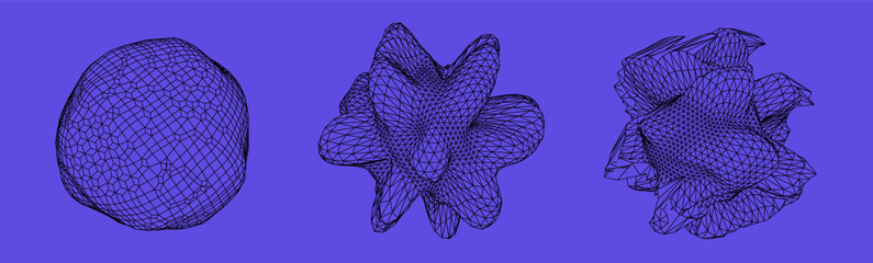 Aufkleber - Set of abstract vector spheres and blobs made of mesh. Parametric design and generative art elements.