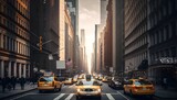 Fototapeta Miasta - City streets beautify scenes of people with buildings, cars, and skyscrapers USA New York. Generative AI