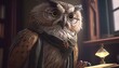 knowledgeable owl scholar digital art illustration, Generative AI