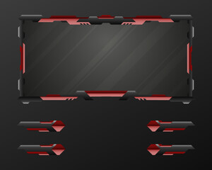 Abstract grey metal with red border live stream overlay gui webcam screen panel template