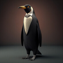 Realistic Lifelike Glam Penguin In Black Tie Cocktail Dress Ball Gala, Commercial, Editorial Advertisement, Surreal Surrealism	
