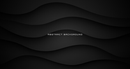 Wall Mural - 3d black geometric abstract background overlap layer on dark space with waves effect decoration. gra