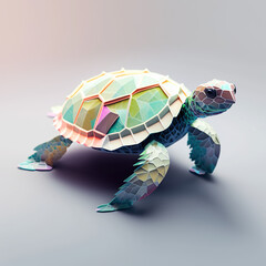 Wall Mural - White background, hyper sharp 3D turtle, paper origami, pastel colours