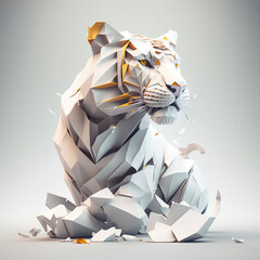 Wall Mural - White background, hyper sharp 3D tiger, paper origami, pastel colours