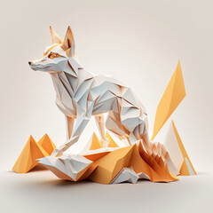 Wall Mural - White background, hyper sharp 3D fox, paper origami, pastel colours