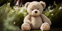 Soft And Cuddly Teddy Bear - Stuffed Animal In A Natural Outdoor Setting. Natural Lighting By Generative AI