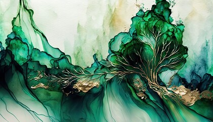 Wall Mural - Saint Patrick's Day Alcohol ink painting with Muted color palette: A Beautiful Unique Artistic Designer Wallpaper Background Template for Celebration Presentation, Ad, and all Purposes generative AI