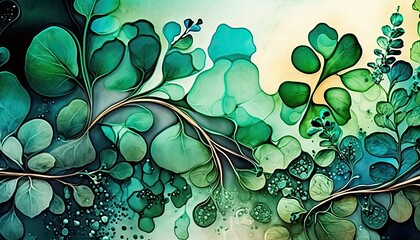 Wall Mural - Saint Patrick's Day Alcohol ink painting with Pastel color palette: A Beautiful Unique Artistic Designer Wallpaper Background Template for Celebration Presentation, Ad, and all Purposes generative AI