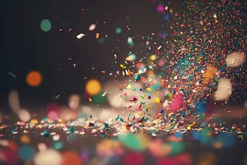 Wall Mural - close-up of colorful confetti falling in slow motion, with a blurred background, created with generative ai