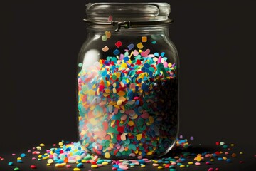 Wall Mural - a jar filled with colorful confetti, ready to be scattered at a party., created with generative ai