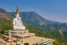 Wat Pha Sorn Kaew The Temple On A Glass Cliff Khao Kho, Petchabun, Thailand. White Buddha Temple In The Mountain