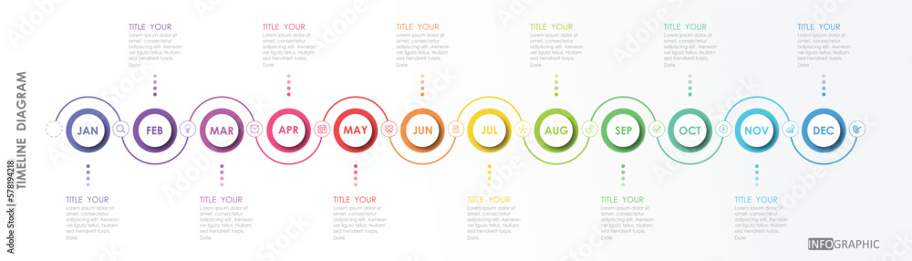 circular or pin timeline infographic template or... timeline diagram Infographic circle template element for business. 12 ...