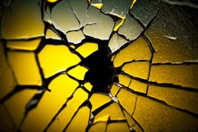 Yellow Cracks On Surface Of Cracked Glass Pattern, Created With Generative Ai