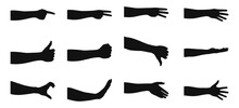 Vector Illustration Of Collection Of Hand Gestures Silhouettes Isolated On White Background