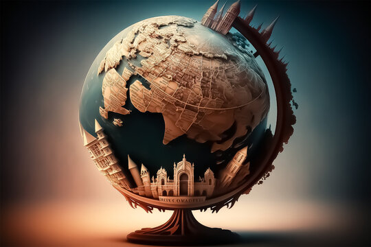 world monument concept favorite travel holidays place world map globe. created with generative ai te