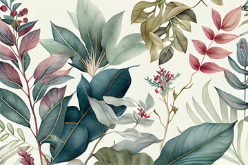 Botanical watercolor wallpaper pattern. generative ai