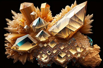 Canvas Print - complex and beautiful multilayer structure of golden quartz crystals, created with generative ai